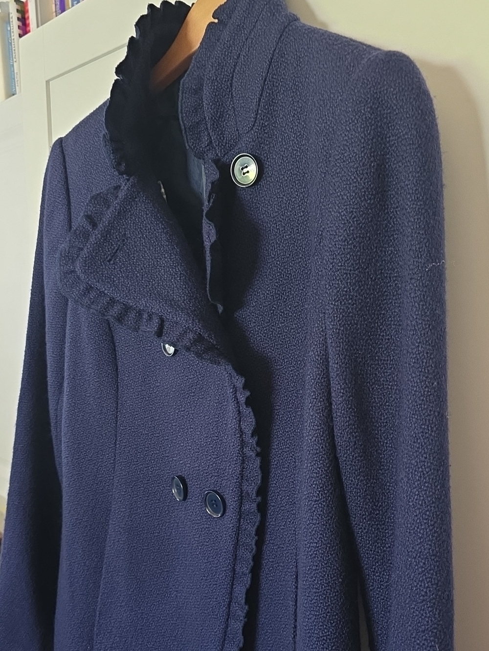 Ann Taylor Navy Blue Fall Spring Ruffled Pea Coat - Picture 5 of 10